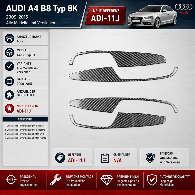 Audi A4 B8 Typ 8K 2009-2015 3D kit décoration intérieure tableau de bord 4 pièces