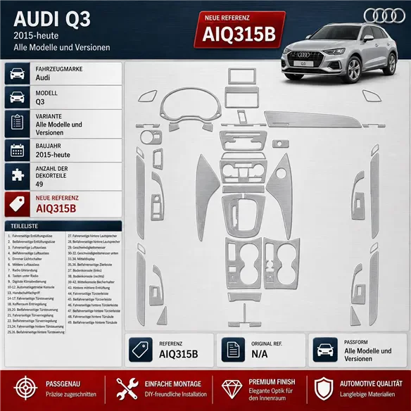 Audi Q3 ab 2015 3D kit décoration intérieure tableau de bord 49 pièces