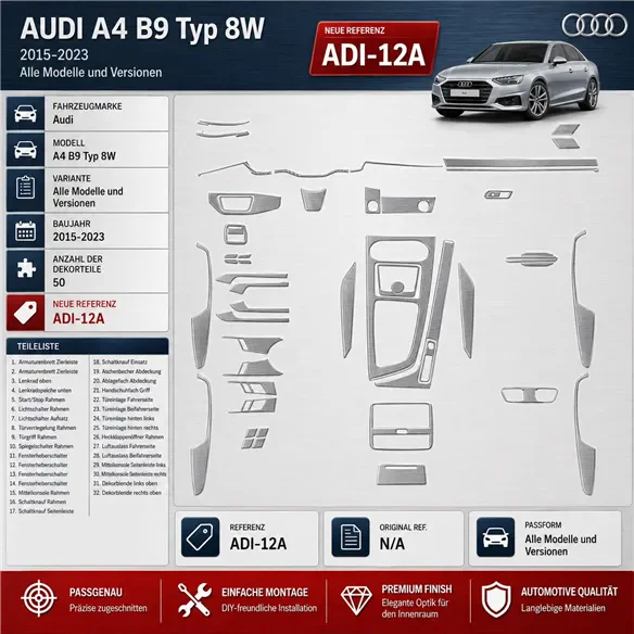 Audi A4 B9 Typ 8W 2015-2023 3D kit décoration intérieure tableau de bord 50 pièces