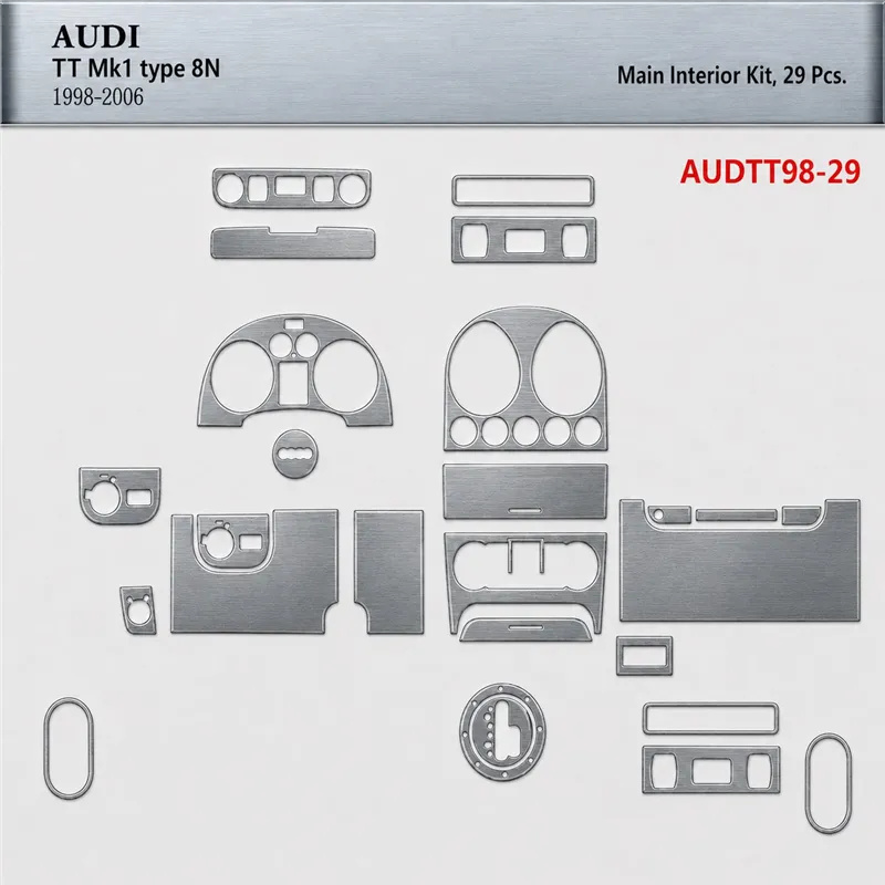 Audi TT 2001-2006 Soft Roof-Coupe, 29 pièces kit décoration intérieure tableau de bord