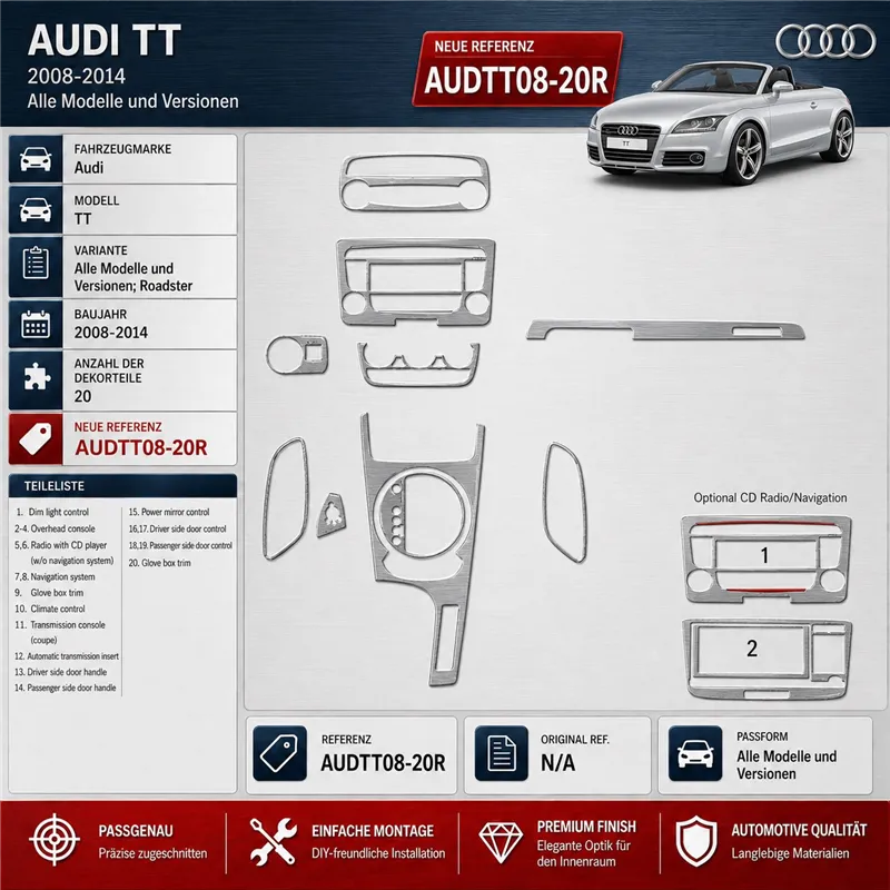Audi TT 2008-2014-Roadster 3D kit décoration intérieure tableau de bord 20 pièces