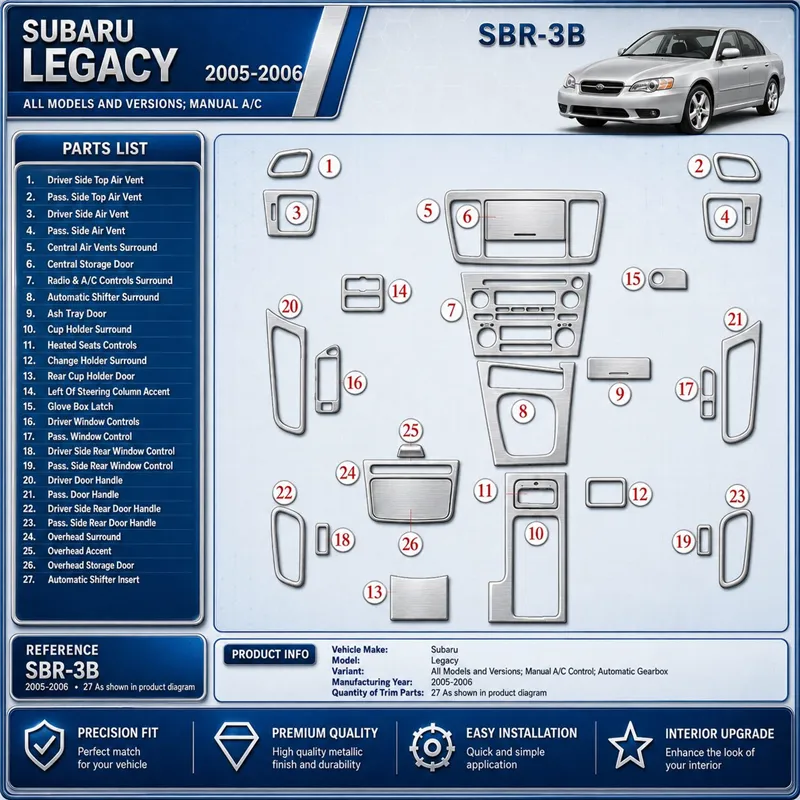 Subaru Legacy 2005-2006 boîte manuelle AC Control, boîte automatique kit décoration intérieure tableau de bord