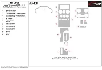 Jeep Wrangler 2007-2010 Ensemble Complet, Boîte automatique BD Kit la décoration du tableau de bord - 1 - habillage decor de tab