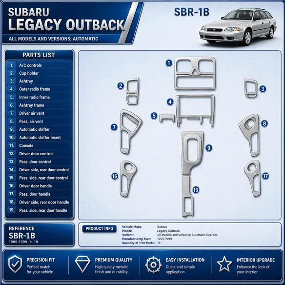 Subaru Legacy Outback 1995-1999 boîte automatique, 19 pièces kit décoration intérieure tableau de bord