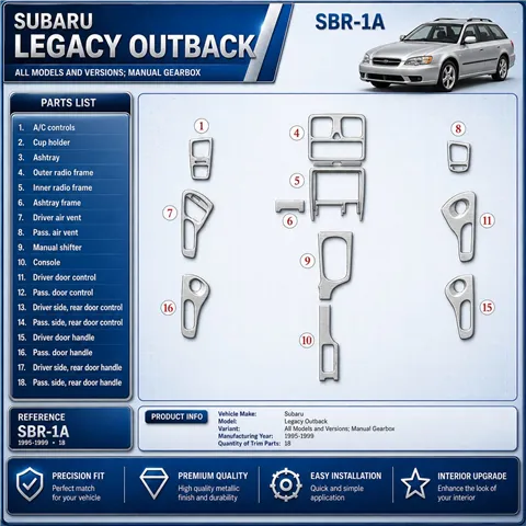 Subaru Legacy Outback 1995-1999 boîte manuelle, 18 pièces kit décoration intérieure tableau de bord