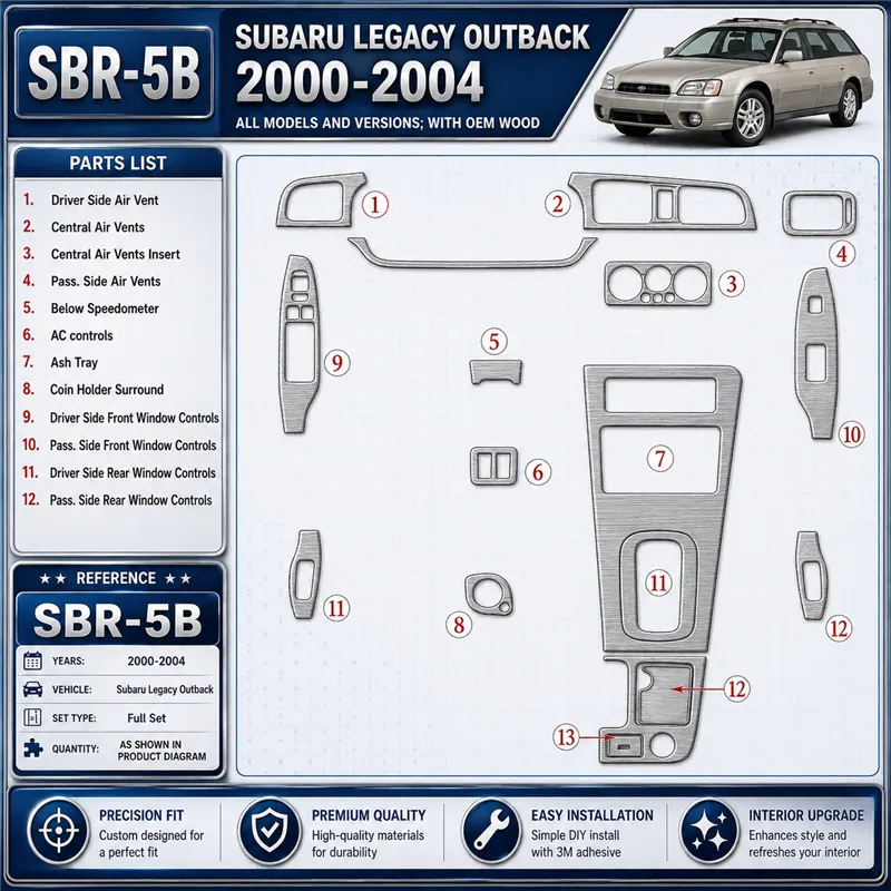 Subaru Legacy Outback 2000-2004 avec OEM Wood Kit décoration intérieure tableau de bord