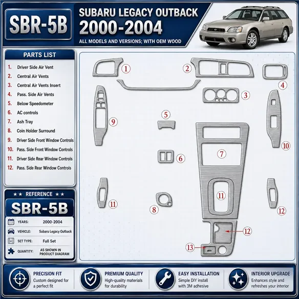 Subaru Legacy Outback 2000-2004 avec OEM Wood Kit décoration intérieure tableau de bord