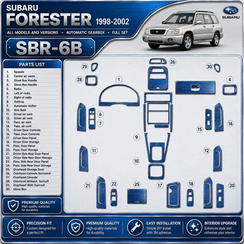 Subaru Forester 1998-2002 boîte automatique, kit complet, 30 pièces kit décoration intérieure tableau de bord