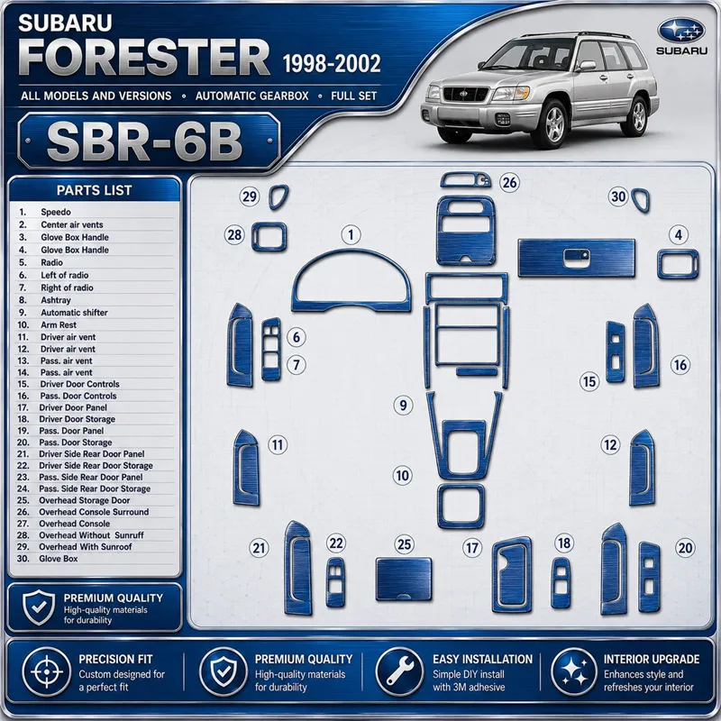 Subaru Forester 1998-2002 boîte automatique, kit complet, 30 pièces kit décoration intérieure tableau de bord