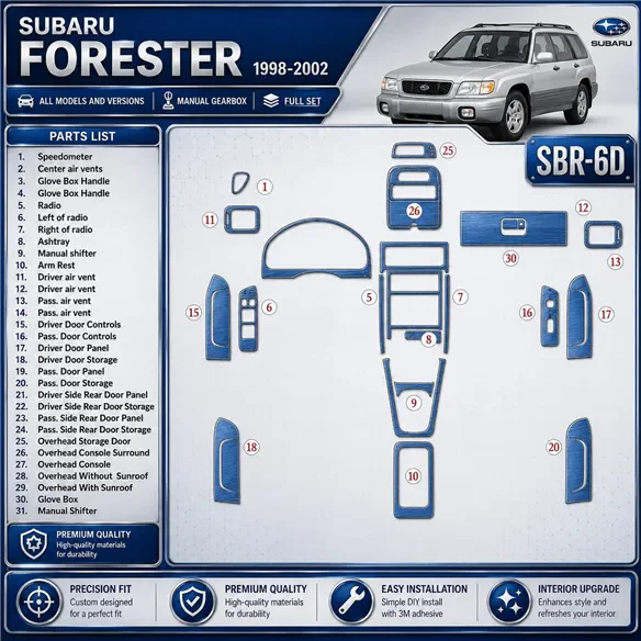 Subaru Forester 1998-2002 boîte manuelle, kit complet, 31 pièces kit décoration intérieure tableau de bord