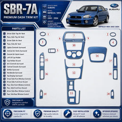 Subaru Impreza/WRX 2002-2004 boîte manuelle boîte, automatique AC Control kit décoration intérieure tableau de bord