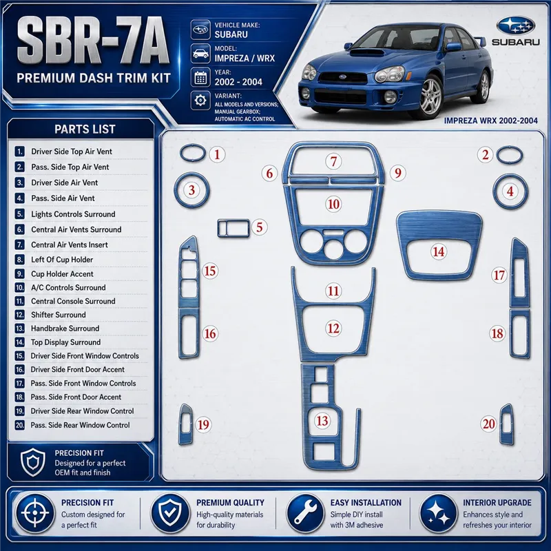 Subaru Impreza/WRX 2002-2004 boîte manuelle boîte, automatique AC Control kit décoration intérieure tableau de bord