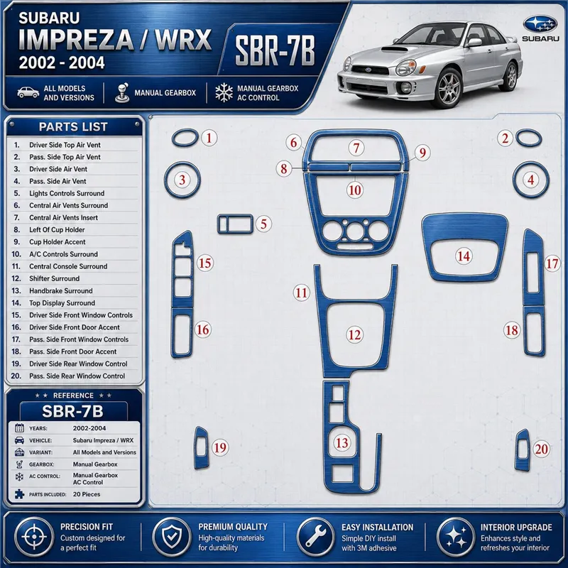 Subaru Impreza/WRX 2002-2004 boîte manuelle boîte, boîte manuelle AC Control kit décoration intérieure tableau de bord
