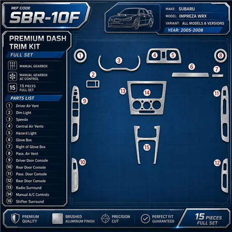 Subaru Impreza WRX 2005-2008 kit complet, boîte manuelle boîte, boîte manuelle AC Control kit décoration intérieure tableau de b