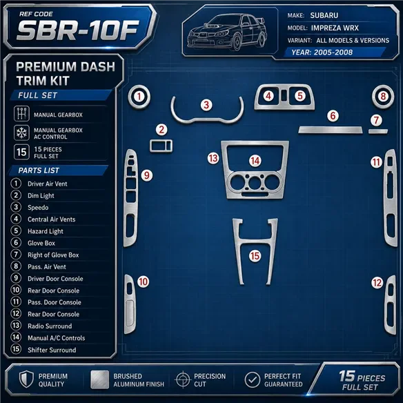 Subaru Impreza WRX 2005-2008 kit complet, boîte manuelle boîte, boîte manuelle AC Control kit décoration intérieure tableau de b