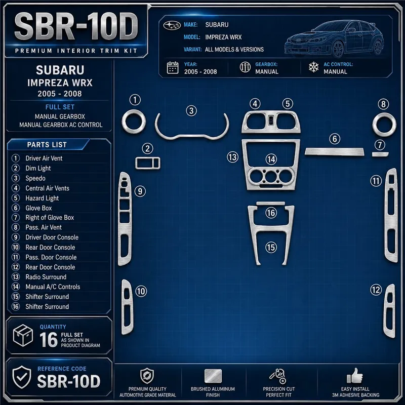 Subaru Impreza WRX 2005-2008 kit complet, boîte manuelle boîte, boîte manuelle AC Control kit décoration intérieure tableau de b
