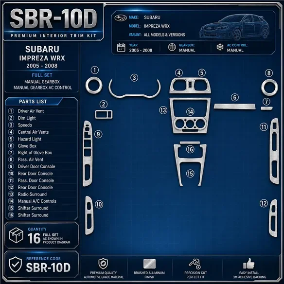 Subaru Impreza WRX 2005-2008 kit complet, boîte manuelle boîte, boîte manuelle AC Control kit décoration intérieure tableau de b