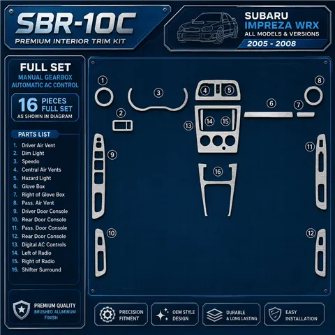 Subaru Impreza WRX 2005-2008 kit complet, boîte manuelle boîte, automatique AC Control kit décoration intérieure tableau de bord
