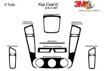 Kia Cee'd 2007 Kit la décoration du tableau de bord 8-Pièce - 2 - habillage decor de tableau de bord
