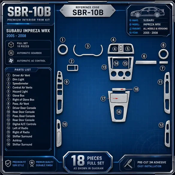 Subaru Impreza WRX 2005-2008 kit complet, boîte automatique, automatique AC Control kit décoration intérieure tableau de bord