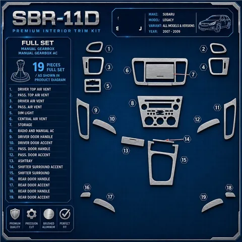 Subaru Legacy 2007-2009 kit complet, boîte manuelle boîte, boîte manuelle AC kit décoration intérieure tableau de bord