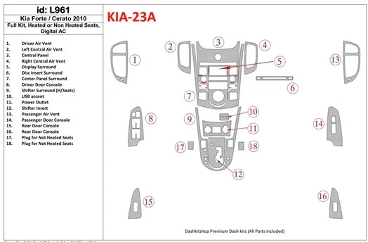 KIA Cerato 2010-2011 Ensemble Complet, Sedan BD Kit la décoration du tableau de bord - 1 - habillage decor de tableau de bord
