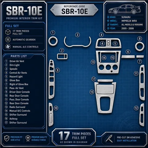 Subaru Impreza WRX 2005-2008 kit complet, boîte automatique, boîte manuelle AC Control kit décoration intérieure tableau de bord