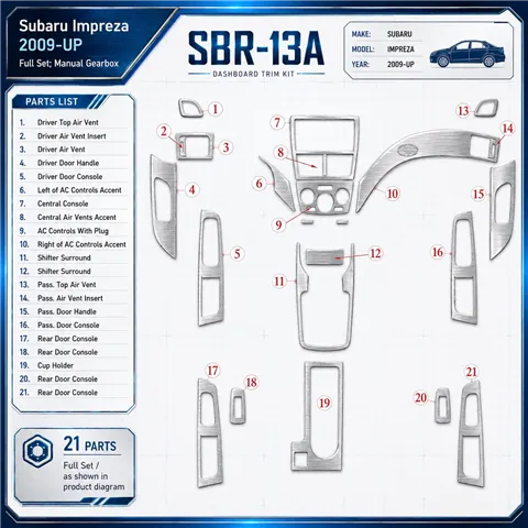 Subaru Impreza 2009 - à aujourd’hui kit complet, boîte manuelle boîte kit décoration intérieure tableau de bord