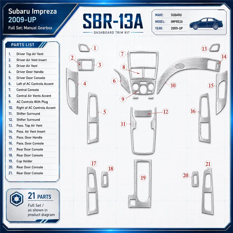 Subaru Impreza 2009 - à aujourd’hui kit complet, boîte manuelle boîte kit décoration intérieure tableau de bord
