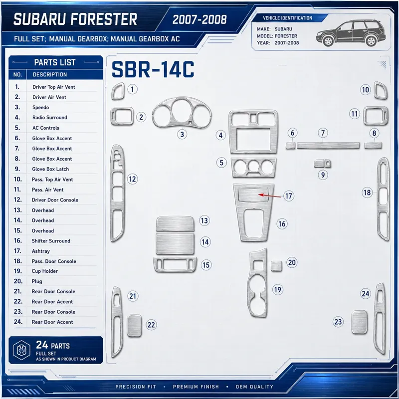 Subaru Forester 2007-2008 kit complet, boîte manuelle boîte, boîte manuelle AC kit décoration intérieure tableau de bord