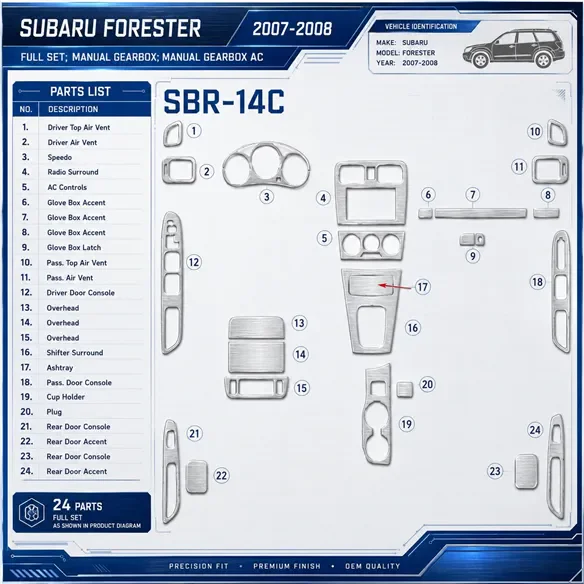 Subaru Forester 2007-2008 kit complet, boîte manuelle boîte, boîte manuelle AC kit décoration intérieure tableau de bord