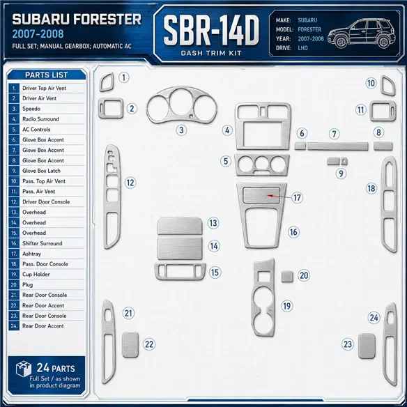 Subaru Forester 2007-2008 kit complet, boîte manuelle boîte, automatique AC kit décoration intérieure tableau de bord