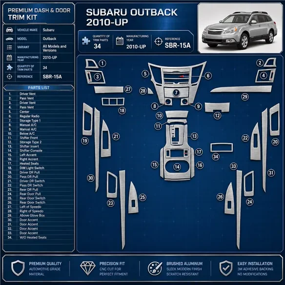 Subaru Outback 2010 - à aujourd’hui kit décoration intérieure tableau de bord