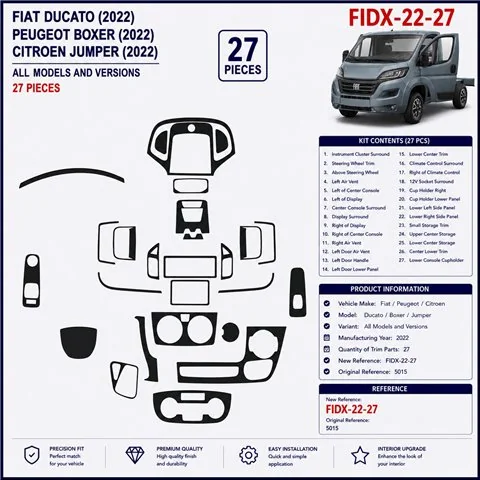 Fiat Ducato 2022 kit décor tableau de bord 3D, 27 pièces 2