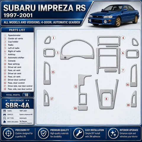 Subaru Impreza RS 1997 - à aujourd’hui 4 portes, boîte automatique, 18 pièces kit décoration intérieure tableau de bord