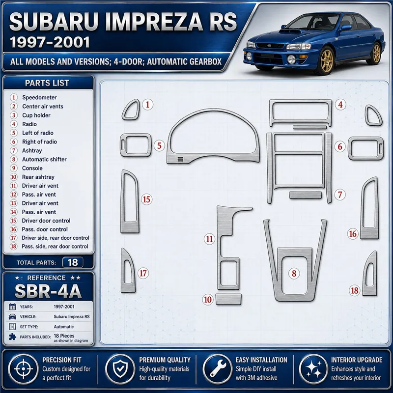 Subaru Impreza RS 1997 - à aujourd’hui 4 portes, boîte automatique, 18 pièces kit décoration intérieure tableau de bord