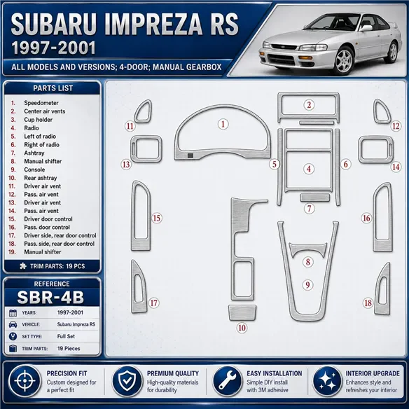 Subaru Impreza RS 1997 - à aujourd’hui 4 portes, boîte manuelle, 19 pièces kit décoration intérieure tableau de bord