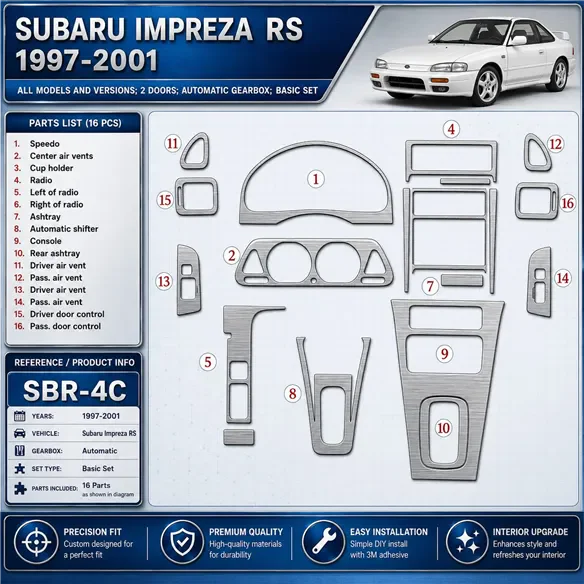 Subaru Impreza RS 1997 - à aujourd’hui 2 portes, boîte automatique, kit de base, 16 pièces kit décoration intérieure tableau de 
