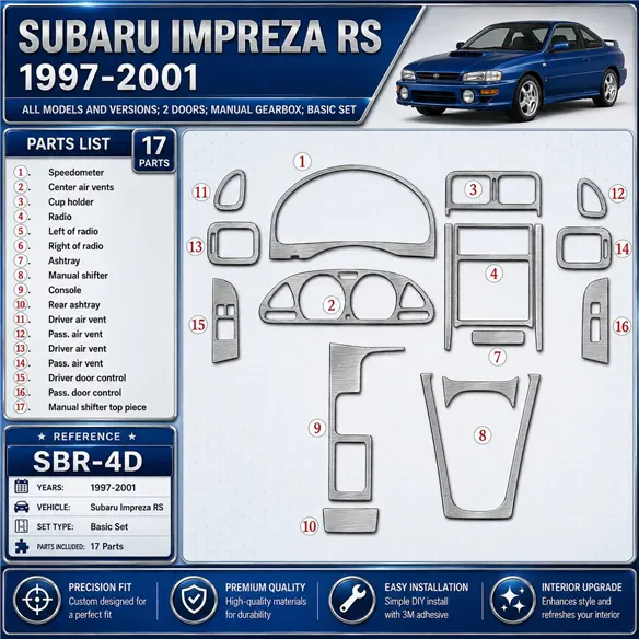 Subaru Impreza RS 1997 - à aujourd’hui 2 portes, boîte manuelle, kit de base, 17 pièces kit décoration intérieure tableau de bor