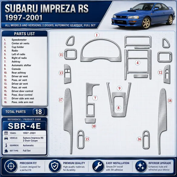 Subaru Impreza RS 1997 - à aujourd’hui 2 portes, boîte automatique, kit complet, 18 pièces kit décoration intérieure tableau de 