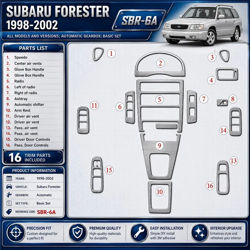 Subaru Forester 1998-2002 boîte automatique, kit de base, 16 pièces kit décoration intérieure tableau de bord