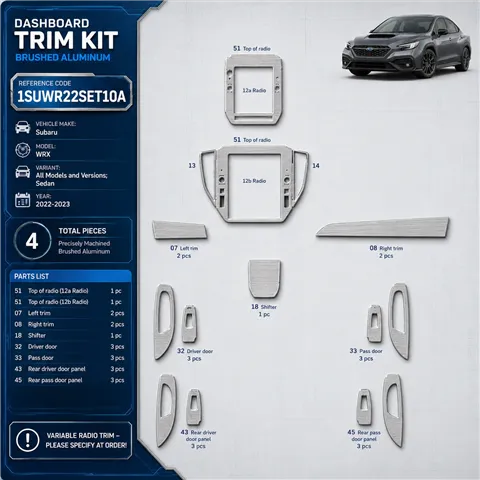 Subaru WRX Sedan 2022-2023 kit décoration intérieure tableau de bord 4 pièces