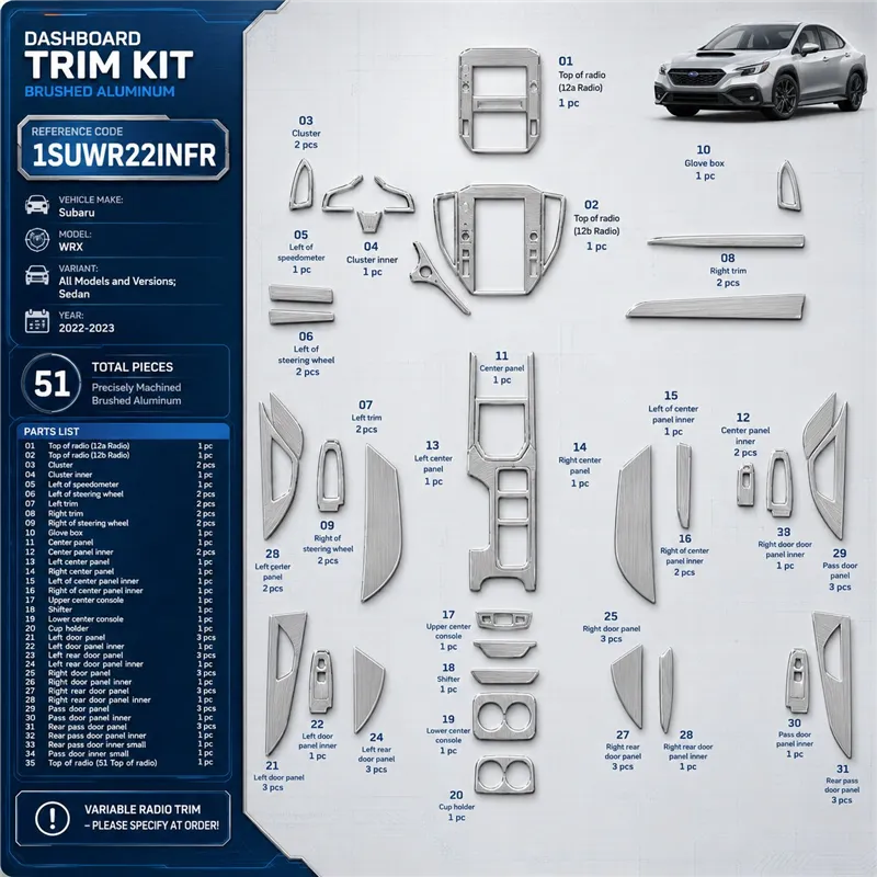 Subaru WRX Sedan 2022-2023 kit décoration intérieure tableau de bord 51 pièces