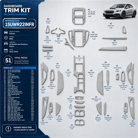 Subaru WRX Sedan 2022-2023 kit décoration intérieure tableau de bord 51 pièces