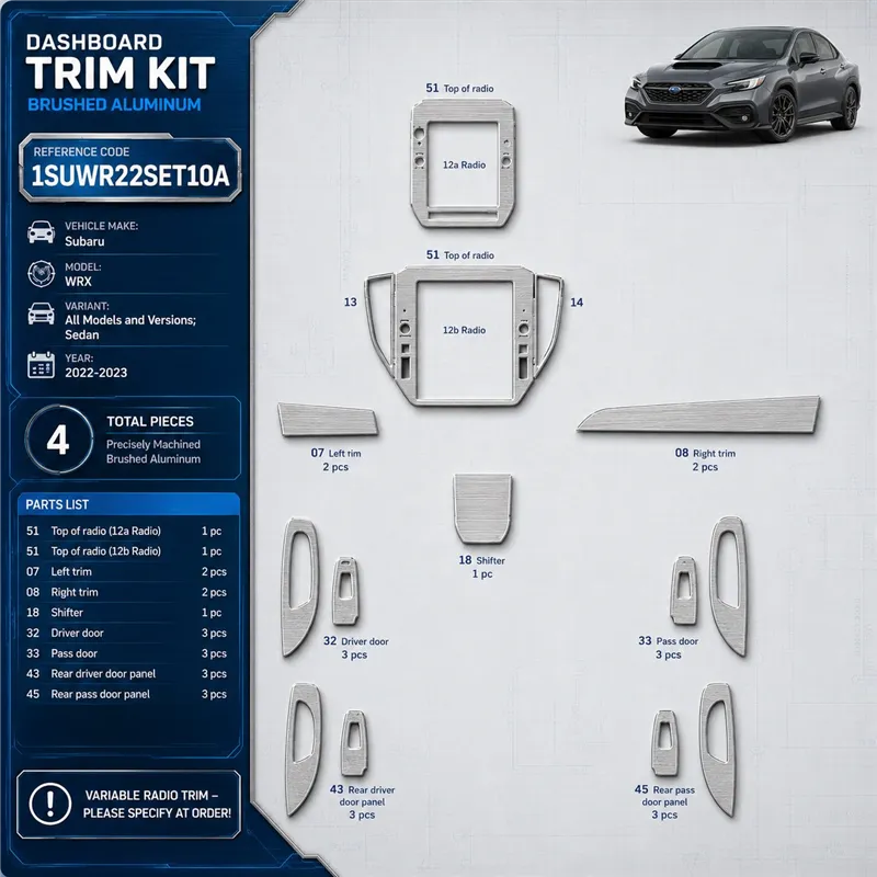 Subaru WRX Sedan 2022-2023 kit décoration intérieure tableau de bord 14 pièces