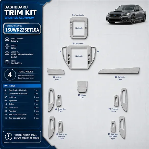 Subaru WRX Sedan 2022-2023 kit décoration intérieure tableau de bord 14 pièces