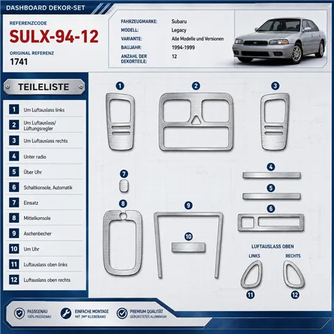 Subaru Legacy 1994-1999 3D kit décoration intérieure tableau de bord 12 pièces