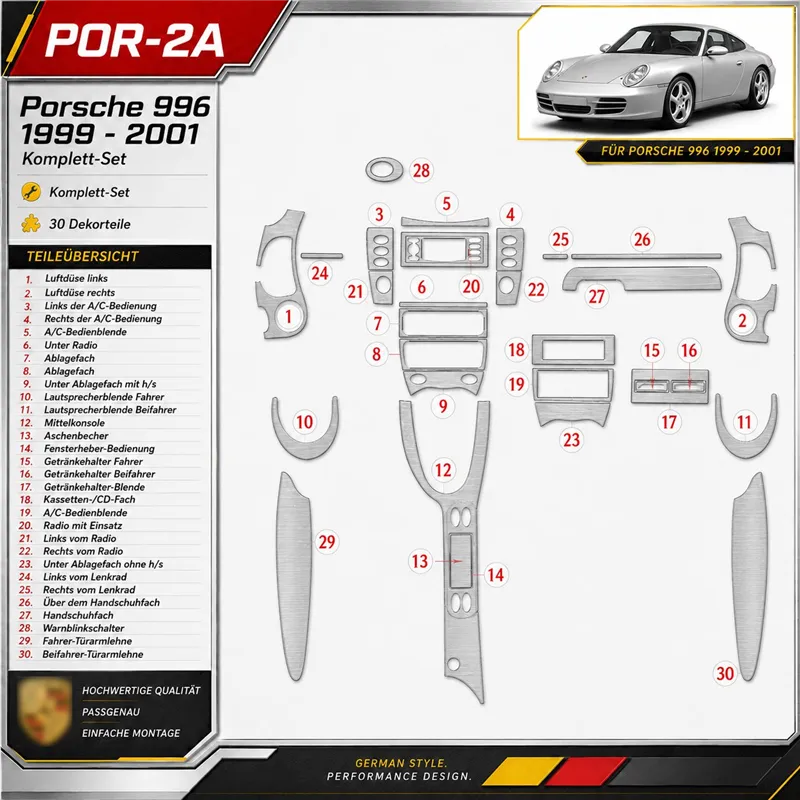 Porsche 996 1999-2001 kit complet kit décoration intérieure tableau de bord