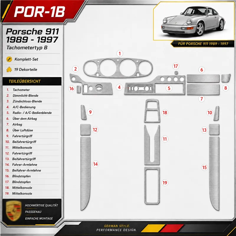 Porsche 911 1989-1997 boîte de vitessessometer Type B kit décoration intérieure tableau de bord