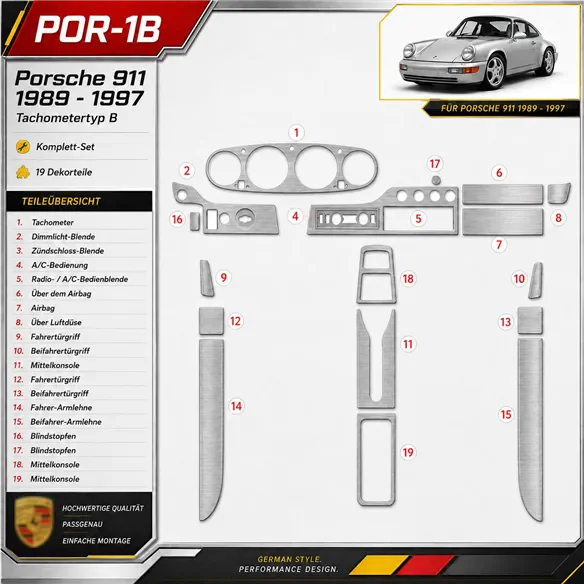 Porsche 911 1989-1997 boîte de vitessessometer Type B kit décoration intérieure tableau de bord